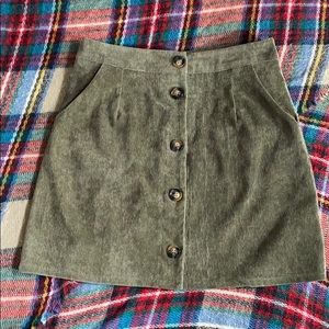 Army green button up skirt